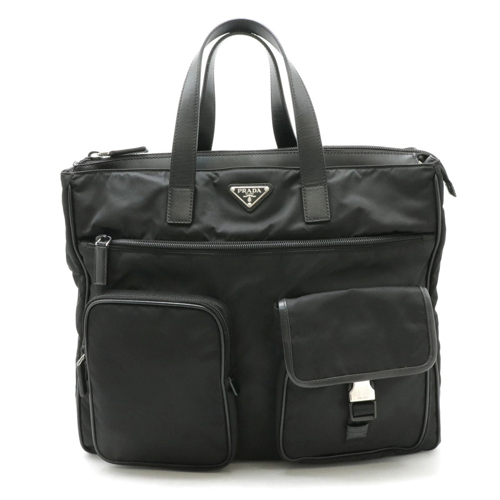 Prada Business Bag Briefcase Tessuto Tote Leather NERO Black Strap